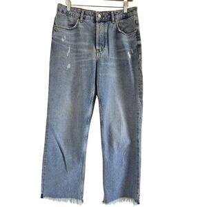 Zara High Waisted Wide Leg Baggy Straight Jeans Size 8 Raw Hem Relaxed